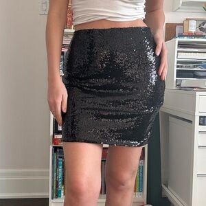 Black Sequin Mini Skirt High Waisted Party Skirt